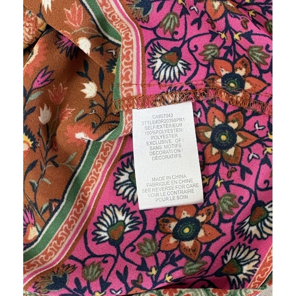 DR2 by Daniel Rainn Boho Floral Tassel Blouse M Short Sleeve Rust Pink Peasant - Picture 7 of 10